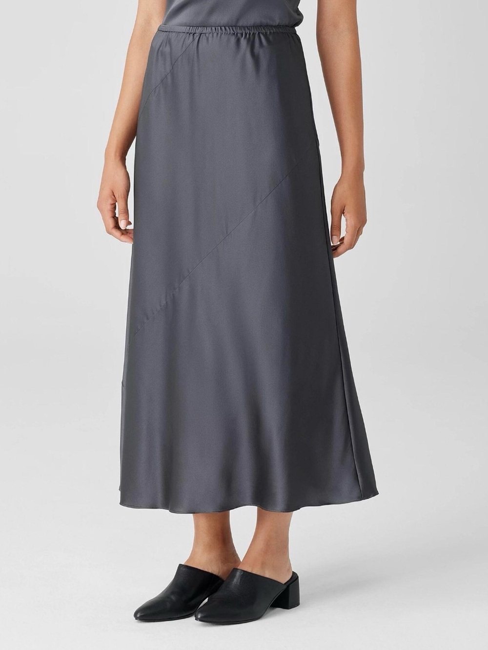 Eileen Fisher Silk Slip Skirt Gray Minimalist Midi Size S